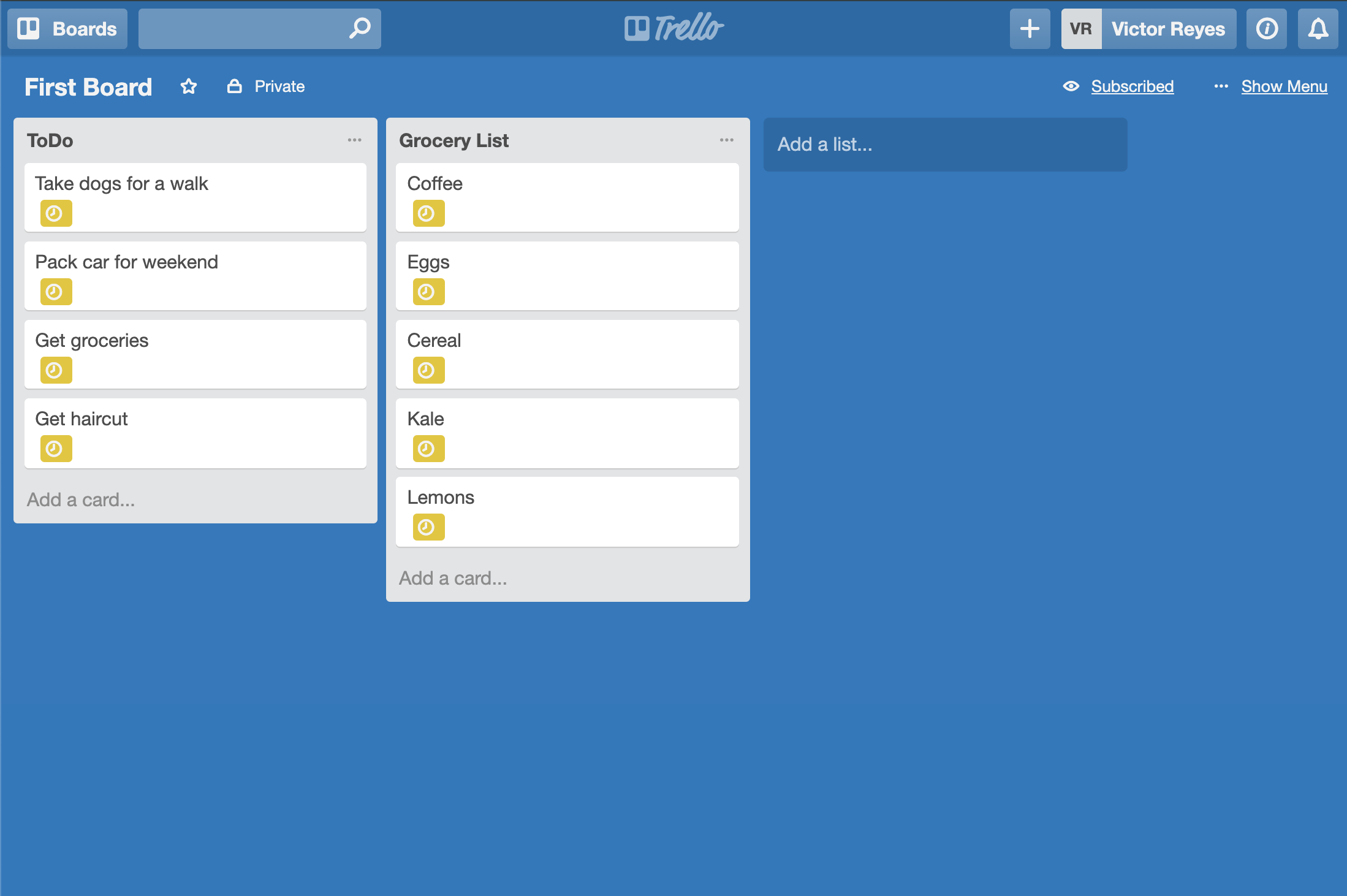 Screenshot of trello-clone application